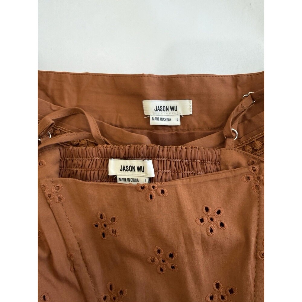 Jason Wu Skirt Set Eyelet Embroidery Midi Skirt Corset Crop Top Rust Sz Large - Picture 10 of 10